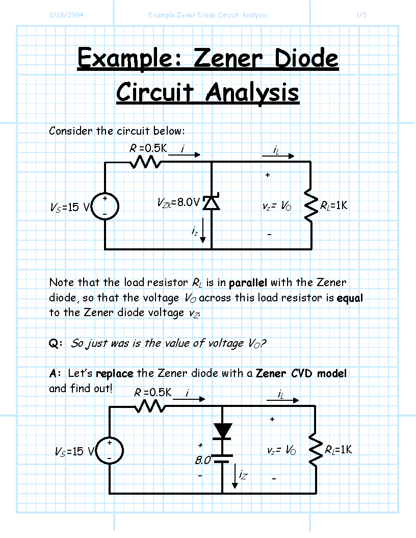 Zener Diode Circuit Analysis